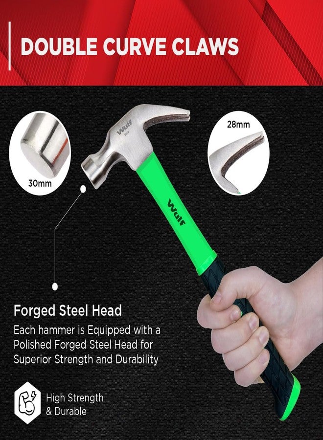 وولف مطرقة WULF بوزن 226 غرام (8 أونصة) بمخلب | رأس فولاذي شديد التحمل مع مقبض من الألياف الزجاجية | مطرقة مزدوجة الاستخدام (مسطحة ومخلب) | أدوات نجارة لأعمال النجارة، والأعمال اليدوية، والاستخدام المنزلي والمهني (أسود وأخضر) - Image 4